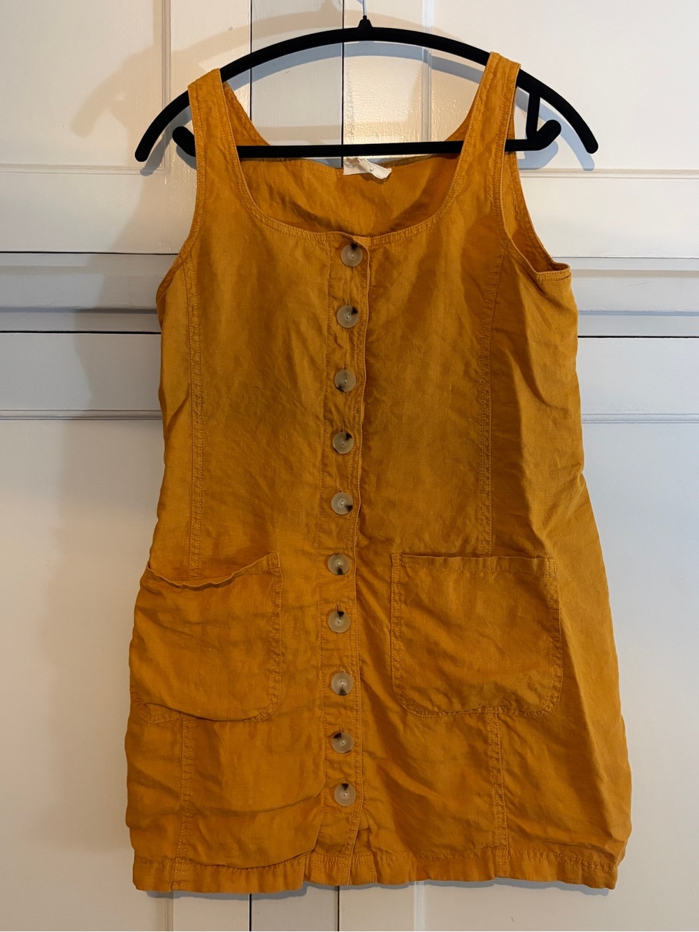 Loft Lou & Grey Button-Front Mustard Linen-Blend Tank Dress